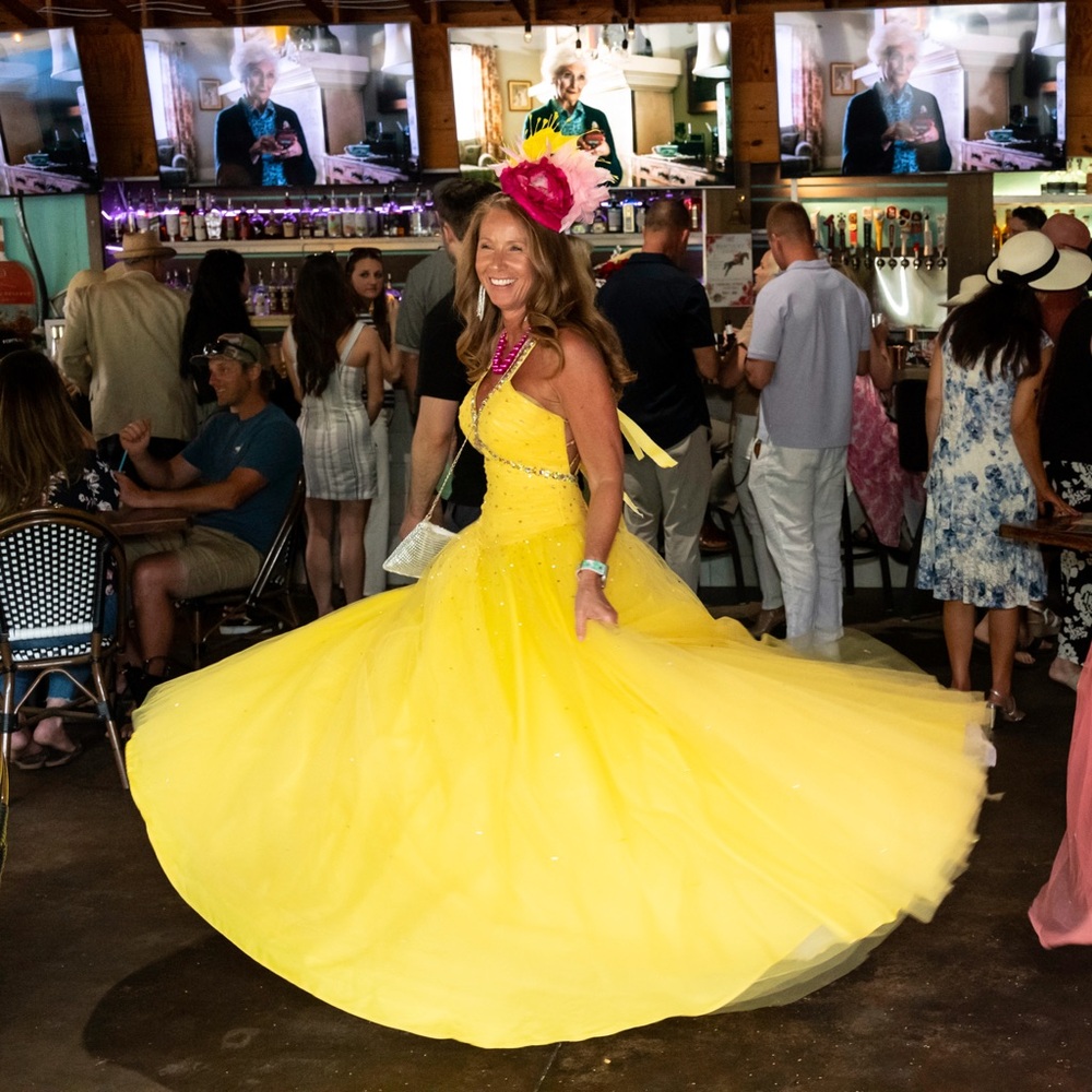Vibrant Yellow Ball Gown with Rhinestone Accents - Picture 7 of 8